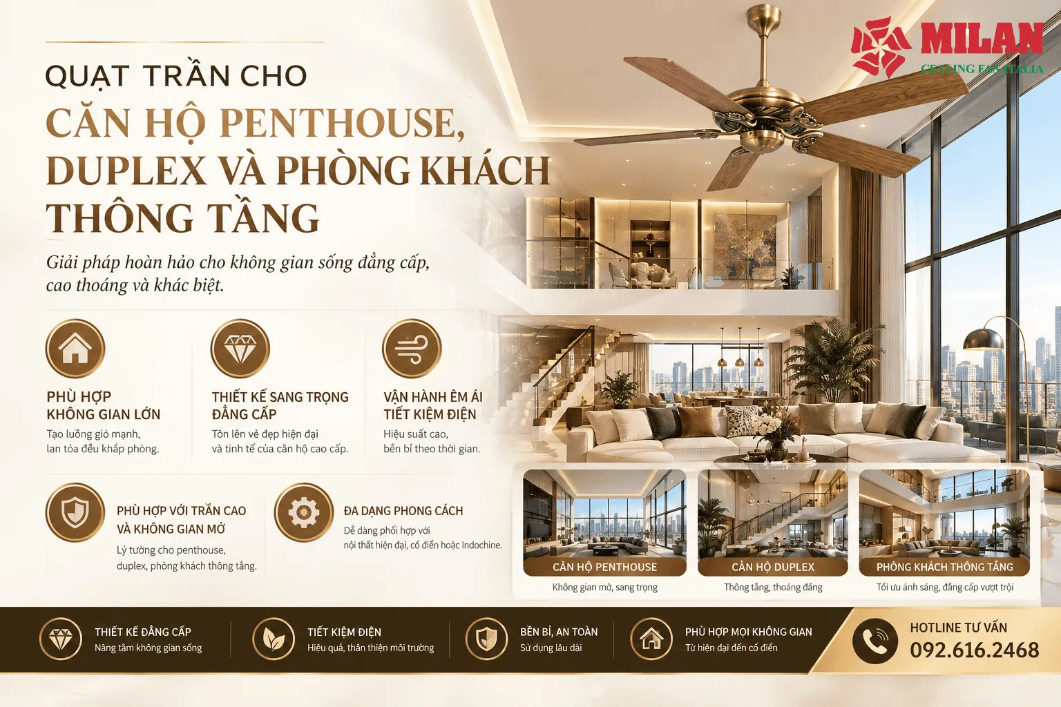 quạt trần căn hộ penhouse